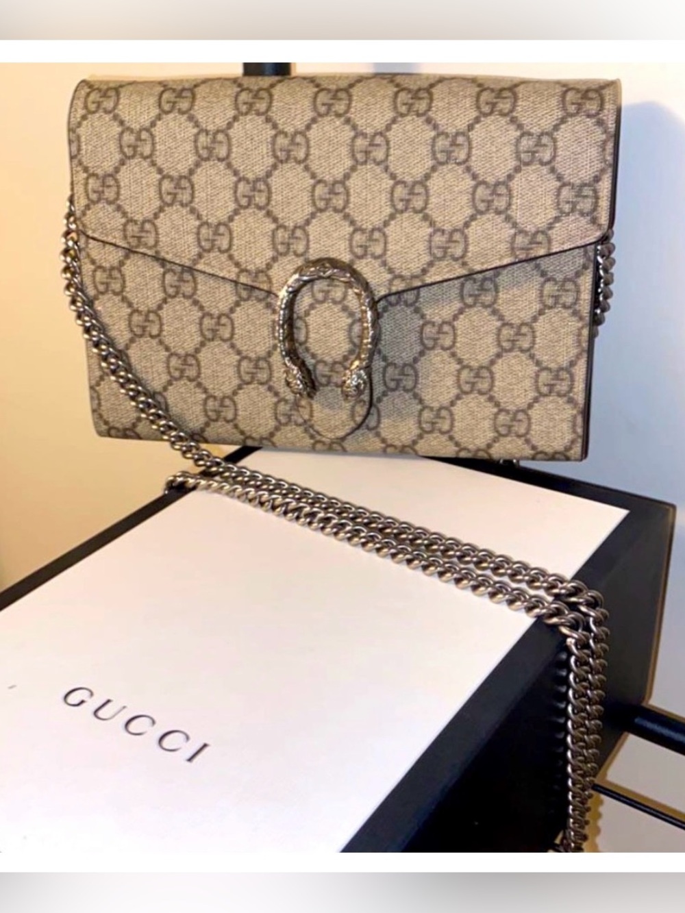Gucci Dionysus GG Supreme Crossbody Bag /Wallet on chain   Beige / chocolate